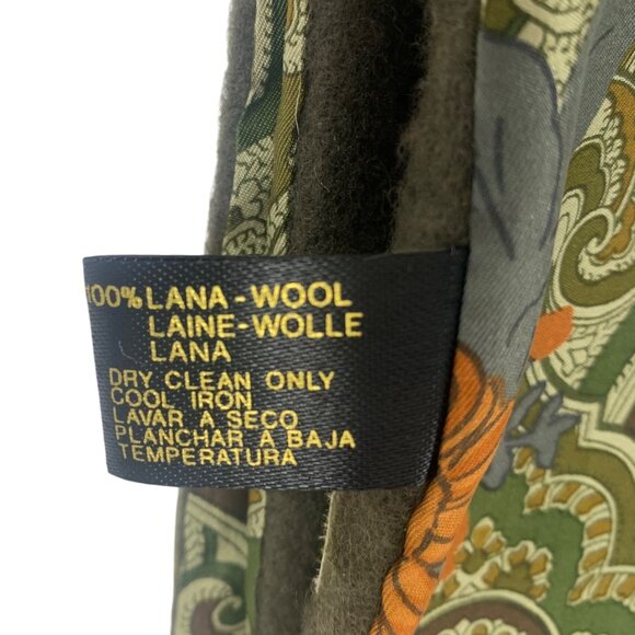 Reversible Army Green Wool w/ Silk Paisley Fringe Opera Scarf Made In Italy EUC - Picture 4 of 5